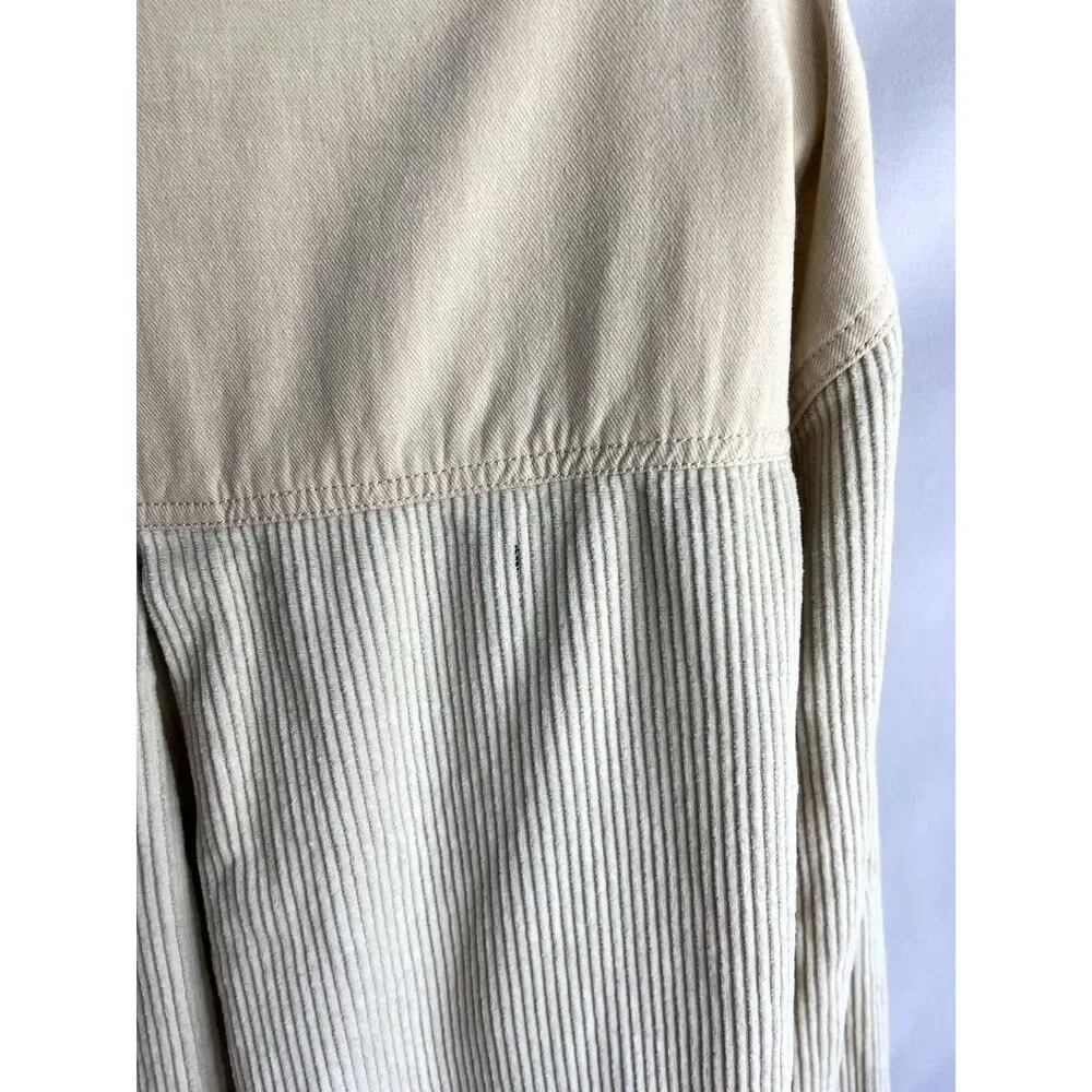 Thread & Supply Corduroy Beige Cream Shacket Shirt Jacket Size S Utility Unisex
